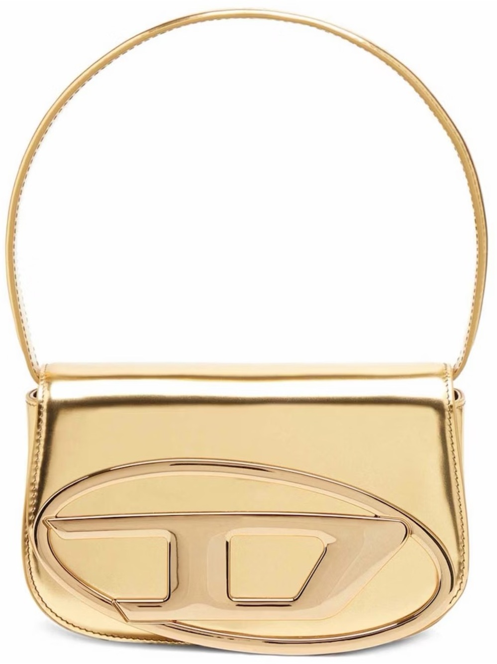 Diesel Gold Metallic Shoulder Bag with Sculptural Front Detail
